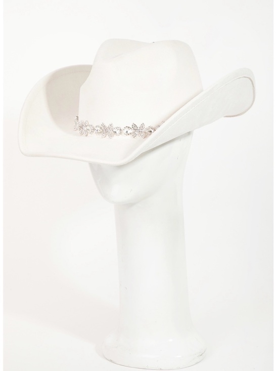 Boutique Brand Accessories - White Rhinestone Trim Cowboy Hat for Women - NWT